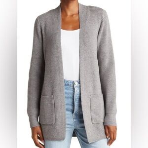 Gray Open Front Cardigan Sweater